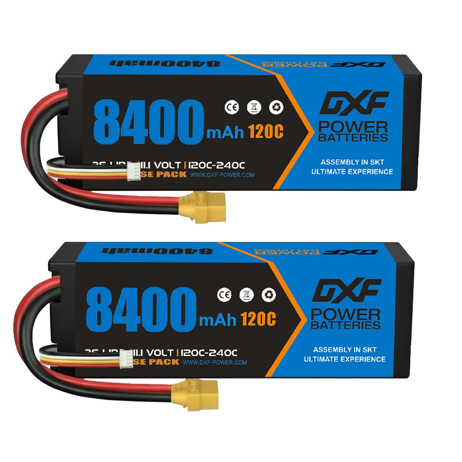 DXF BLUE Series 3S 11.1V 8400mAh 120C Graphene Hardcase LiPo Battery with 10AWG XT90 Plug for RC Car Truck (1-6 Pack)