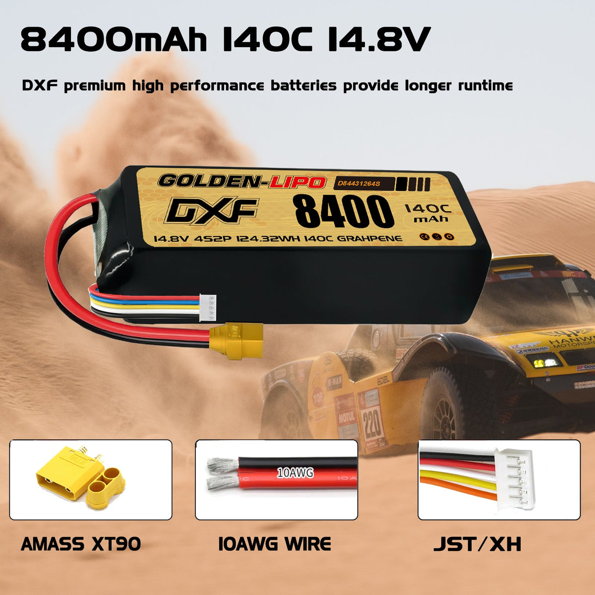 DXF LiPo Battery 4S 14.8V 8400mAh 140C Graphene Softcase with EC5 / T / TRX / XT60 / XT90 / XT150 / Q8s Plug for RC 1/8 1/10 Buggy Truck Car Off-Road Drone