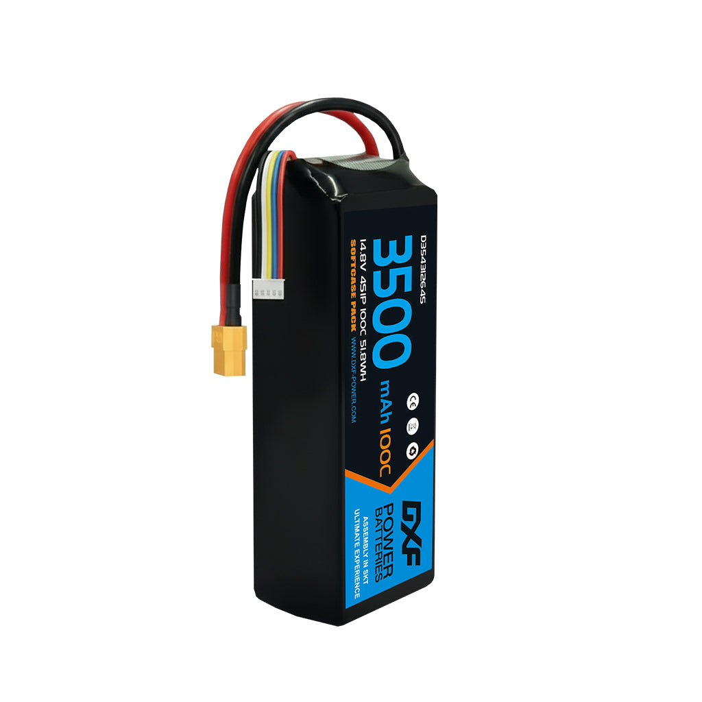 DXF 4S 14.8V 3500mAh 100C Graphene Softcase LiPo Battery with XT60 & 12AWG Wire for RC Cars, Boats & Aircraft Models (1-6 Pack)
