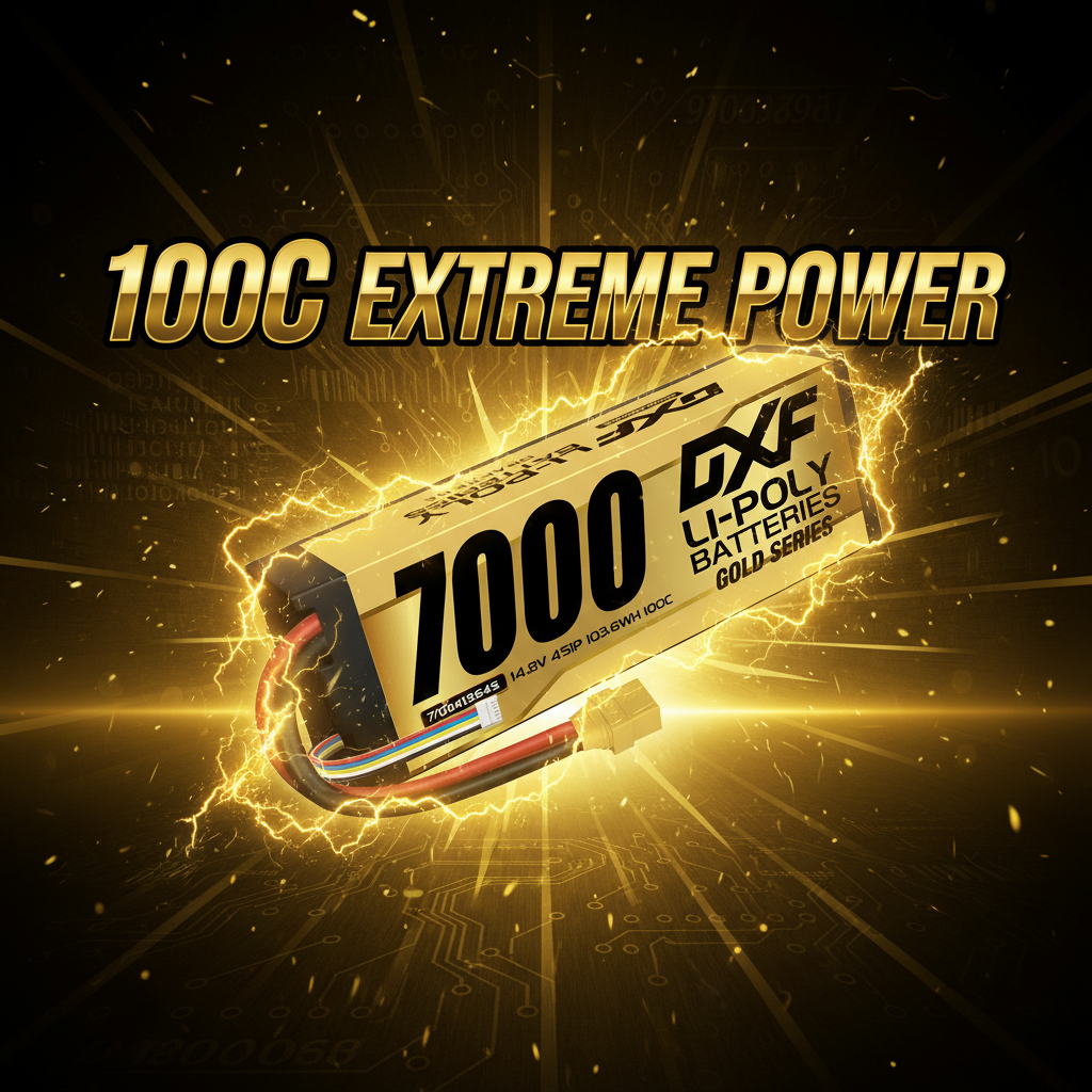 DXF 4S 14.8V 7000mAh 100C Hardcase LiPo Battery with 10AWG XT90 for 1/8 1/10 RC Cars, Trucks, Buggies (1/2 Pack Available)