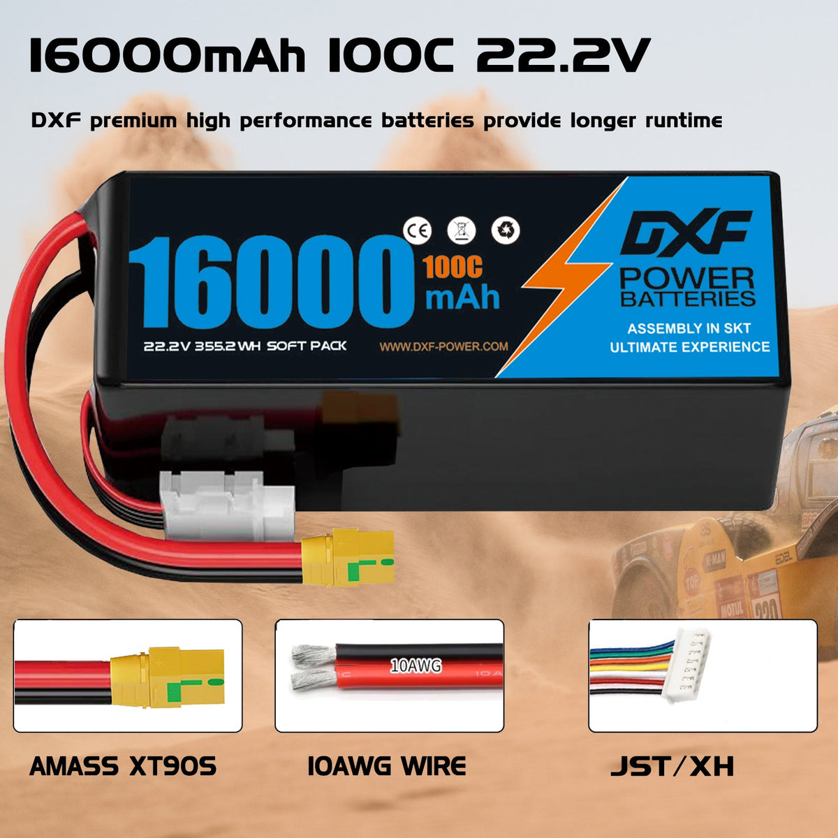 DXF LiPo Battery 6S 22.2V 16000mAh 100C Graphene Softcase Blue with EC5 / T / TRX / XT60 / XT90 / XT150 / Q8s Plug for RC 1/8 1/10 Buggy Truck Car Off-Road Drone