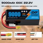 DXF 6S 22.2V 9000mAh 100C Soft Case LiPo Battery with 10AWG Wire for Toy Cars, Boats, UAVs & Drones (1-6 Pack)