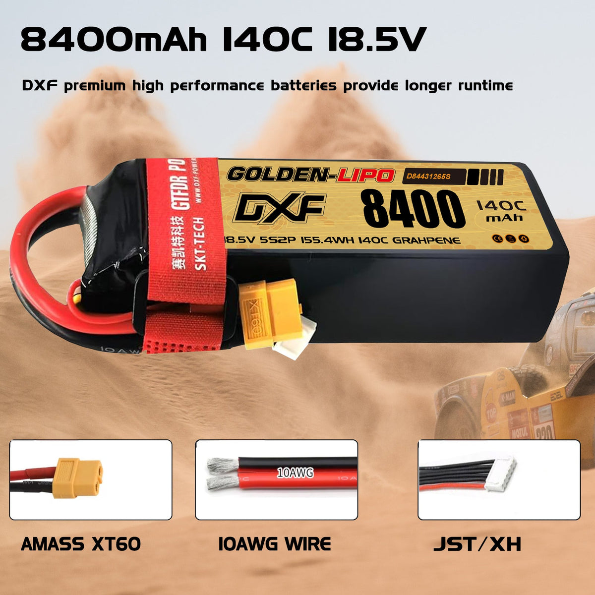 DXF LiPo Battery 5S 18.5V 8400mAh 140C Graphene Softcase with EC5 / T / TRX / XT60 / XT90 / XT150 / Q8s Plug for RC 1/8 1/10 Buggy Truck Car Off-Road Drone
