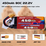 DXF LiPo Battery 6S 22.2V 450mAh 80C with PH2.0 / JST / XT30 / SM / XT60 / EC5 / XT90 for FPV Drone Whoop Micro Racing