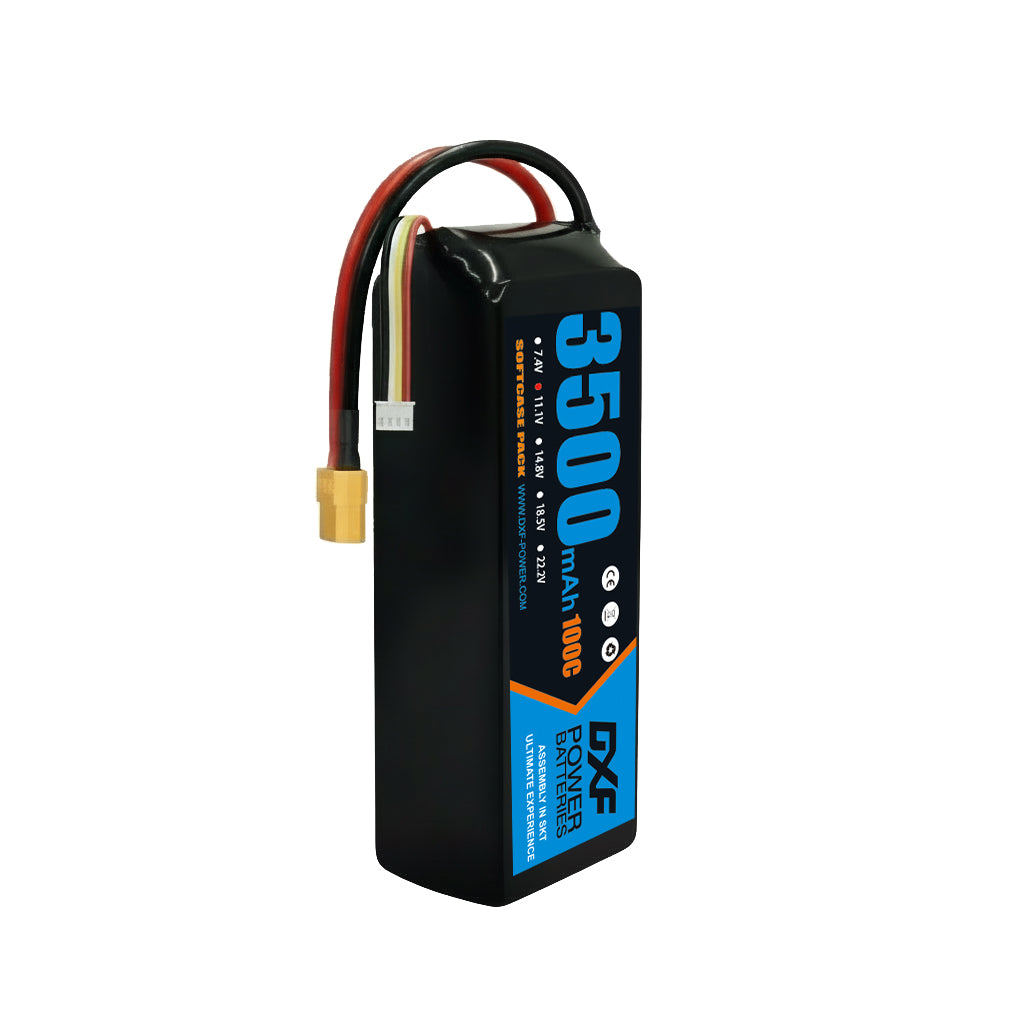 DXF 3S 11.1V 3500mAh 100C Graphene Softcase LiPo Battery with XT60 & 12AWG Wire for RC Cars, Boats & Aircraft Models (1-6 Pack)