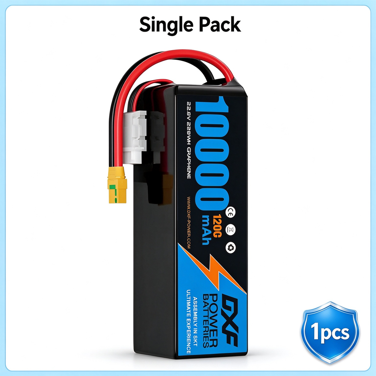 DXF 6S 22.8V 10000mAh 120C Soft Case LiHV Battery with 8AWG Wire for Toy Cars, Boats, UAVs & Drones (1-6 Pack)