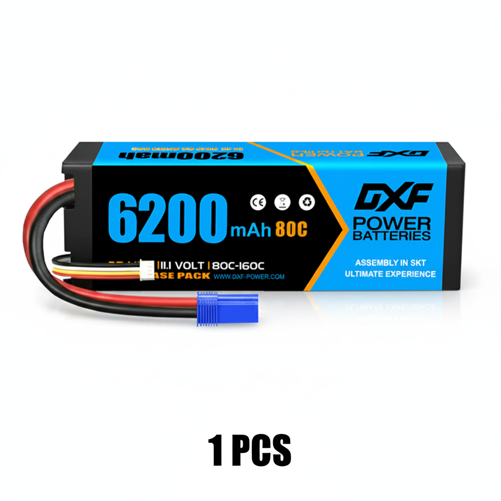 DXF 3S 11.1V 6200mAh 80C Hardcase LiPo Battery with 10AWG EC5 for 1/8 1/10 RC Cars, Trucks, Buggies (1-6 Pack Available)