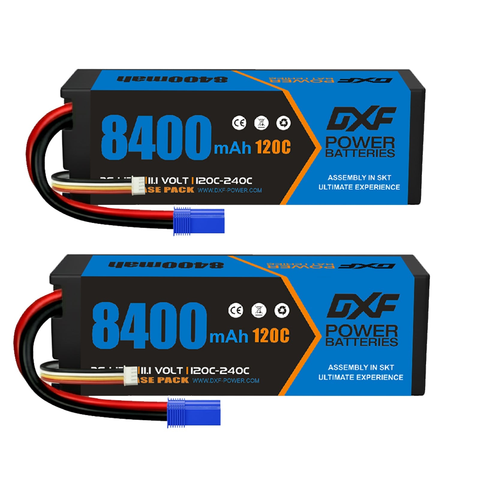 DXF 3S 11.1V 8400mAh 120C Hardcase LiPo Battery with 10AWG EC5 for 1/8 1/10 RC Cars, Trucks, Buggies (1-6 Pack Available)