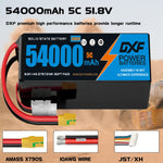 DXF SEMI-SOLID 14S 51.8V 54000mAh 5C Soft Case LiPo Battery with 8AWG Wire for Toy Cars, Boats, UAVs & Drones (1-6 Pack)