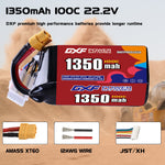 DXF 6S 22.2V 1350mAh 100C LiPo Battery for FPV Micro Drones (PH2.0 / JST / XT30 / SM / XT60 / EC5 / XT90 Options)