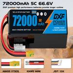 DXF SEMI-SOLID 18S 66.6V 72000mAh 5C Soft Case LiPo Battery with 8AWG Wire for Toy Cars, Boats, UAVs & Drones (1-6 Pack)