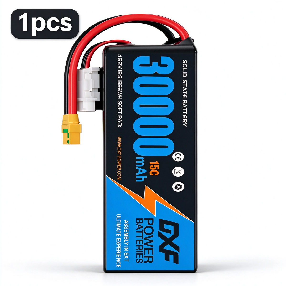 DXF SEMI-SOLID 12S 46.2V 30000mAh 15C Soft Case LiPo Battery with 8AWG Wire for Toy Cars, Boats, UAVs & Drones (1-6 Pack)