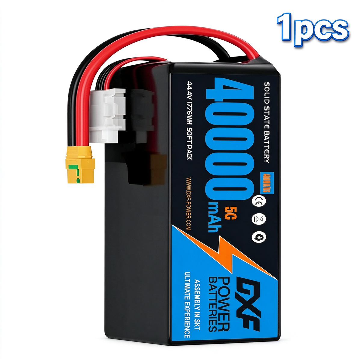 DXF SEMI-SOLID 14S 51.8V 40000mAh 5C Soft Case LiPo Battery with 8AWG Wire for Toy Cars, Boats, UAVs & Drones (1-6 Pack)