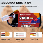 DXF 4S 14.8V 2600mAh 120C LiPo Battery for FPV Micro Drones (PH2.0 / JST / XT30 / SM / XT60 / EC5 / XT90 Options)