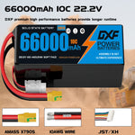 DXF SEMI-SOLID 12S 44.4V 66000mAh 10C Soft Case LiPo Battery with 8AWG Wire for Toy Cars, Boats, UAVs & Drones (1-6 Pack)