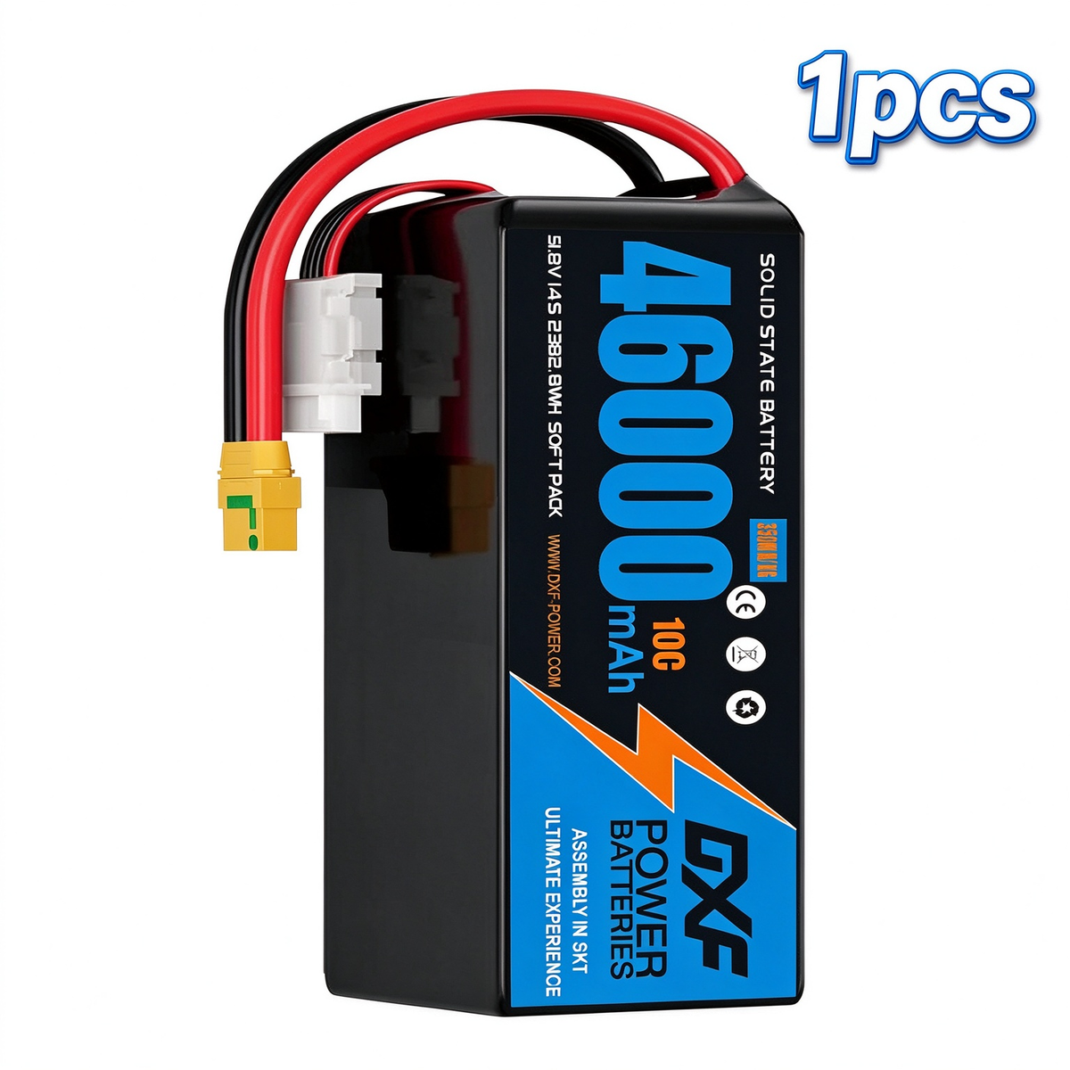 DXF SEMI-SOLID 14S 51.8V 46000mAh 10C Soft Case LiPo Battery with 8AWG Wire for Toy Cars, Boats, UAVs & Drones (1-6 Pack)