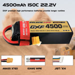 DXF Lipo Battery 6S 22.2V 4500mAh 150C GoldSeries Graphene Softcase with EC5 / T / TRX / XT60 / XT90 / XT150 / Q8s Plug for RC 1/8 1/10 Buggy Truck Car Off-Road Drone