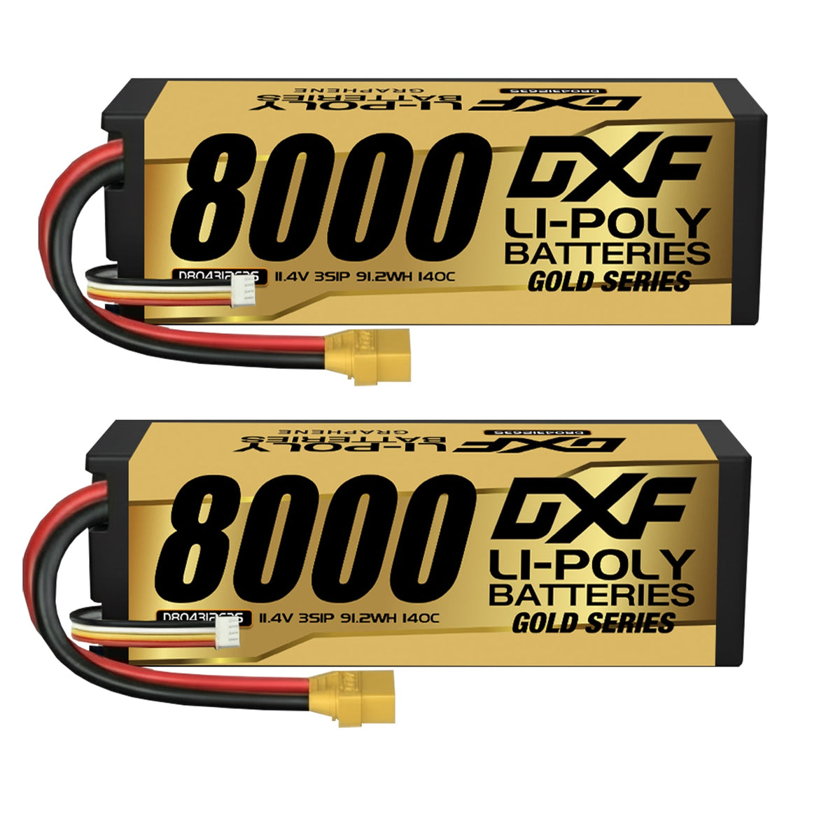 DXF Gold Version 3S HV 11.4V 8000mAh 140C Graphene Hardcase LiPo Battery with XT90 & 10AWG Wire (1-6 Pack)