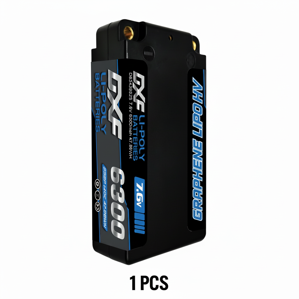 DXF Lipo Battery 2S 7.6V 6300mAh 140C Shorty 5MM Hardcase Battery Graphene Battery for RC Truck Drone 1/10 1/8 Scale Traxxas Slash 4x4 RC Car Buggy Truggy