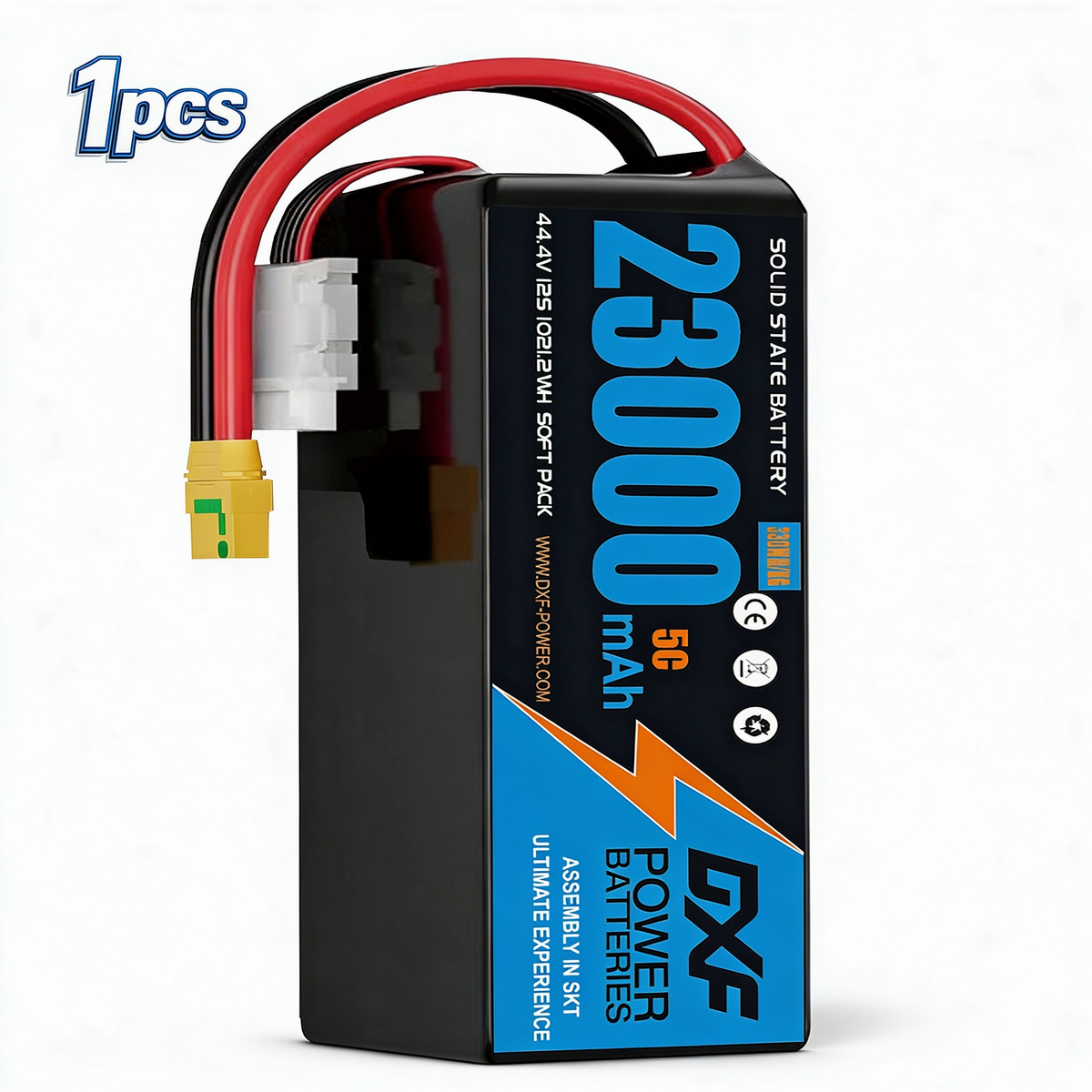 DXF SEMI-SOLID 12S 44.4V 23000mAh 5C Soft Case LiPo Battery with 8AWG Wire for UAVs & Drones (1-6 Pack)