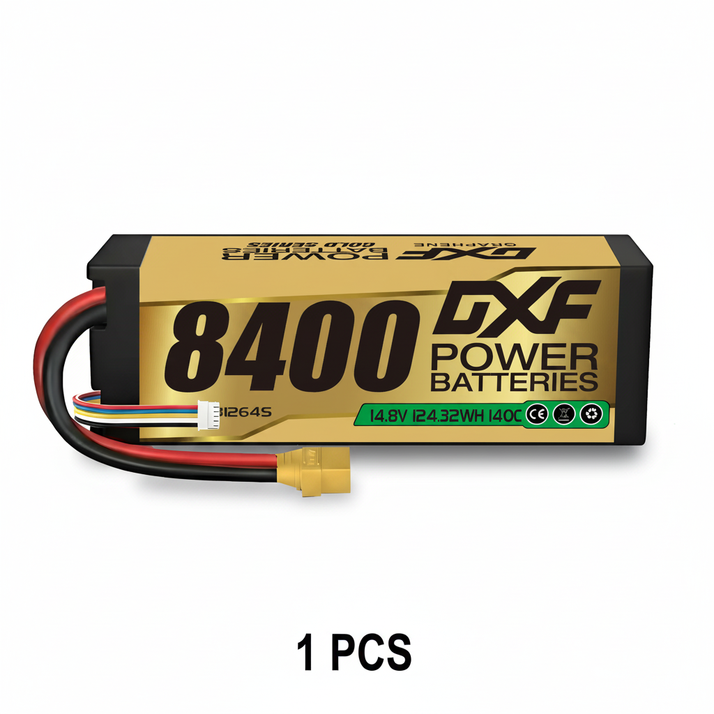 DXF 4S 14.8V 8400mAh 140C Graphene Hardcase LiPo Battery with XT90 & 10AWG Wire for RC Cars (1-6 Pack)