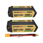 DXF LiPo Battery 2S2P HV 7.6V 7000mAh 150C Graphene NGP Plus Gold Version with 5mm Bullet / EC5 / T / TRX / XT60 / XT90 / XT150 / Q8s Plug for RC 1/10 1/8 1/5 Scale Car Racing