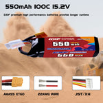 DXF 4S 15.2V 550mAh 100C LiPo Battery for FPV Micro Drones (PH2.0 / JST / XT30 / SM / XT60 / EC5 / XT90 Options)