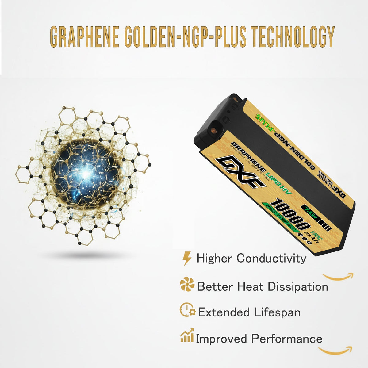 DXF 5mm 2S 10000mAh 7.6V 150C GOLDEN-NGP PLUS EFRA Certificate High Capacity Hardcase LiPo Battery with XT90 Plug for 1:8 Scale RC Car, Multi-Rotor RC Airplane, RC Helicopter, RC Boat