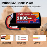 DXF 2S 7.4V 2800mAh 100C LiPo Battery for FPV Micro Drones (PH2.0 / JST / XT30 / SM / XT60 / EC5 / XT90 Options)