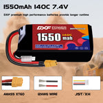 DXF 2S 7.4V 1550mAh 140C LiPo Battery for FPV Micro Drones (PH2.0 / JST / XT30 / SM / XT60 / EC5 / XT90 Options)