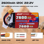 DXF 6S 22.2V 2600mAh 120C LiPo Battery for FPV Micro Drones (PH2.0 / JST / XT30 / SM / XT60 / EC5 / XT90 Options)