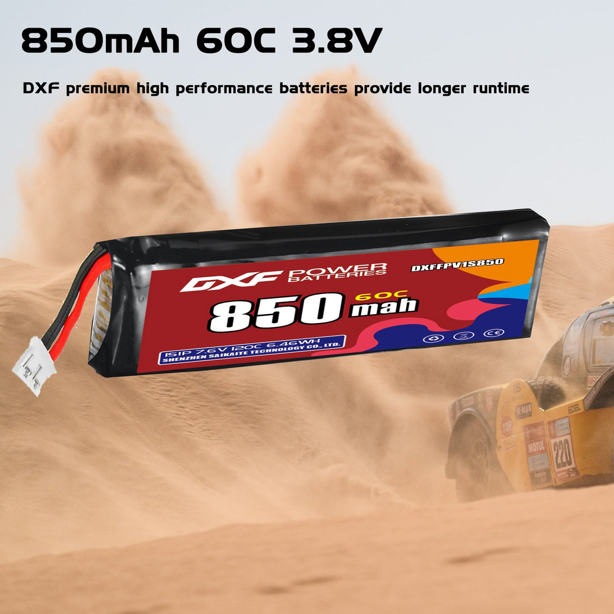 DXF LiPo Battery 1S HV 3.8V 850mAh 60C with PH2.0 / JST / XT30 / SM / XT60 / EC5 / XT90 for FPV Drone Whoop Micro Racing
