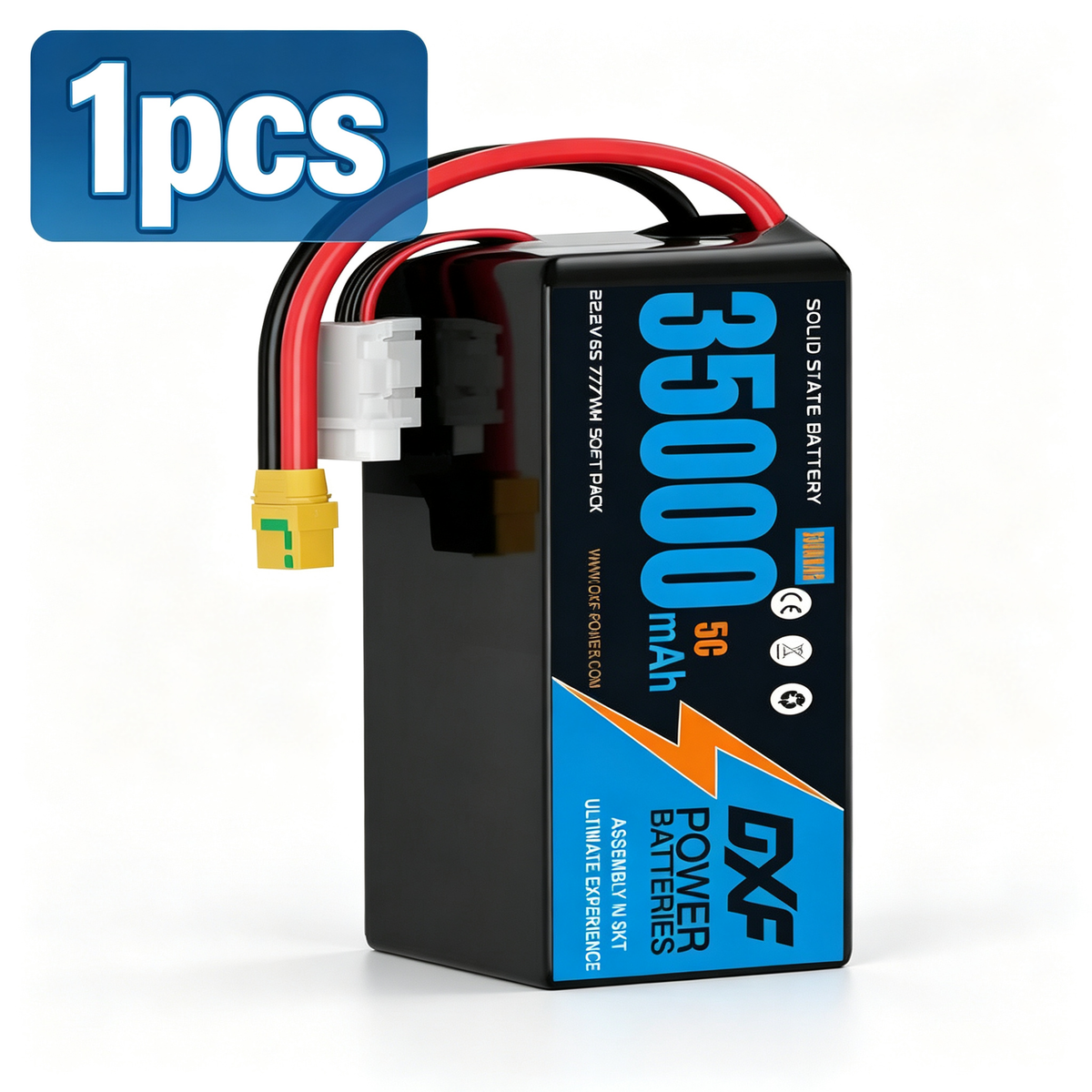 DXF 6S 22.2V 35000mAh 5C Soft Case LiPo Battery with 8AWG Wire for Toy Cars, Boats, UAVs & Drones (1-6 Pack)