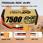 DXF LiPo Battery 4S 14.8V 7500mAh 140C Graphene Hardcase Gold with EC5 / T / TRX / XT60 / XT90 / XT150 / Q8s Plug for RC 1/8 1/10 Buggy Truck Car Off-Road Drone