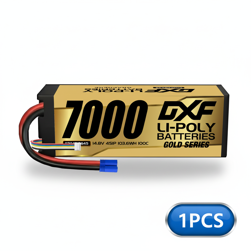 DXF GOLD VERSION 4S 14.8V 7000mAh 100C Graphene Hardcase LiPo Battery with 10AWG EC5 Plug for RC Car Truck (1-6 Pack)