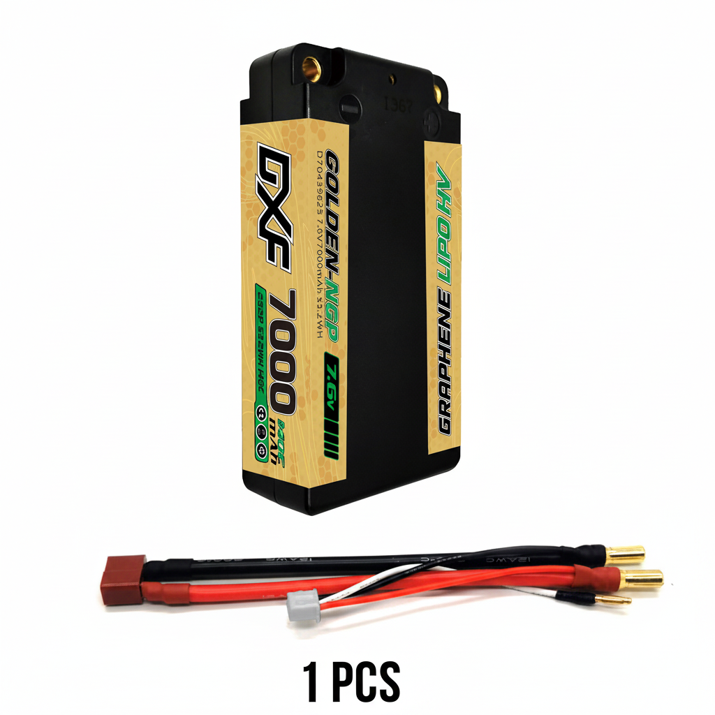 DXF 5mm Shorty 2S 7000mAh 7.6V 140C GOLDEN-NGP PLUS Hardcase LiPo Battery | EFRA Approved