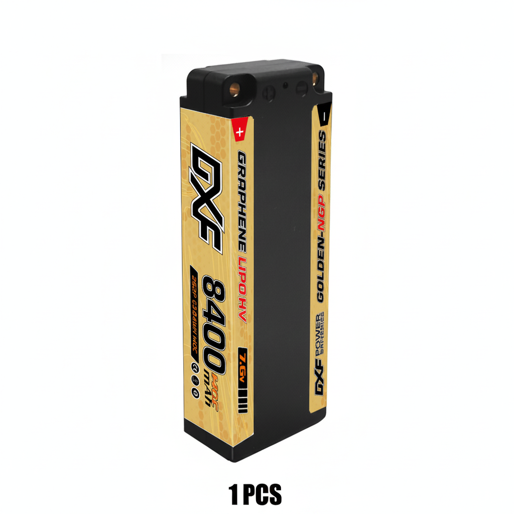DXF 5mm 2S 8400mAh 7.6V 140C EFRA Certified GOLDEN-NGP HardCase LiPo Battery with Deans Plug for 1:8 RC Car, Multirotor, Airplane, Helicopter, Boat (1-6 Pack Available)