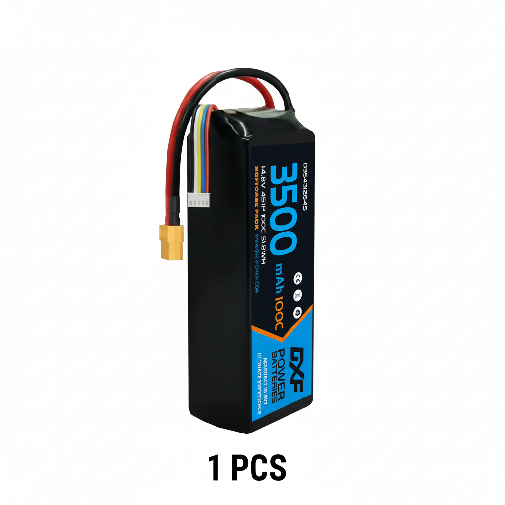 DXF 4S 14.8V 3500mAh 100C Graphene Softcase LiPo Battery with XT60 & 12AWG Wire for RC Cars, Boats & Aircraft Models (1-6 Pack)