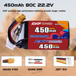 DXF LiPo Battery 6S 22.2V 450mAh 80C  PH2.0 / JST / XT30 / SM / XT60 / EC5 / XT90 for FPV Drone Whoop Micro Racing