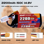DXF 4S 14.8V 2200mAh 150C LiPo Battery for FPV Micro Drones (PH2.0 / JST / XT30 / SM / XT60 / EC5 / XT90 Options)