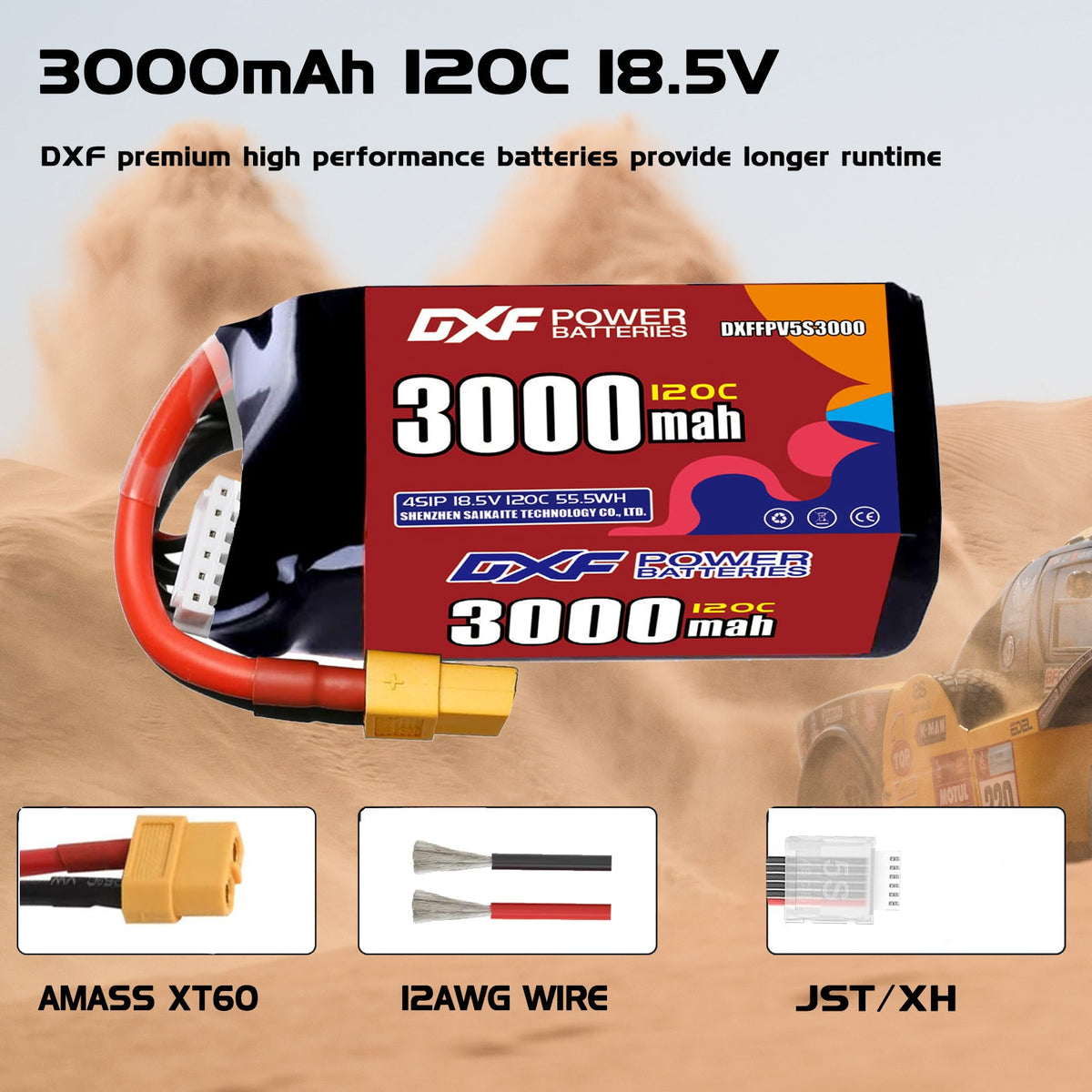 DXF 5S 18.5V 3000mAh 120C LiPo Battery for FPV Micro Drones (PH2.0 / JST / XT30 / SM / XT60 / EC5 / XT90 Options)