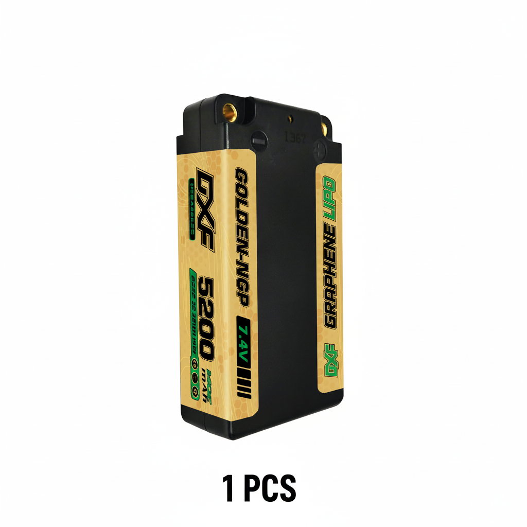 DXF 2S Shorty 7.4V 5200mAh 140C Graphene Hardcase LiPo Battery with 5mm Bullet to Deans Plug for 1/10 RC Buggies, Touring Cars & Trucks (1-6 Pack Available)