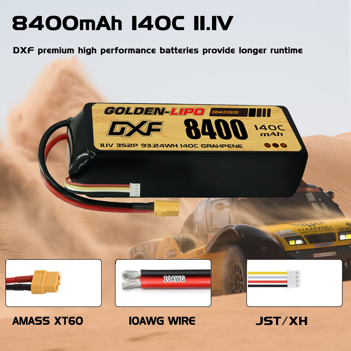 DXF LiPo Battery 3S 11.1V 8400mAh 140C Graphene Softcase with EC5 / T / TRX / XT60 / XT90 / XT150 / Q8s Plug for RC 1/8 1/10 Buggy Truck Car Off-Road Drone