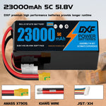 DXF SEMI-SOLID 14S 51.8V 23000mAh 5C Soft Case LiPo Battery with 8AWG Wire for UAVs & Drones (1-6 Pack)