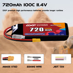 DXF 3S 11.4V 720mAh 100C LiPo Battery for FPV Micro Drones (PH2.0 / JST / XT30 / SM / XT60 / EC5 / XT90 Options)