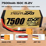 DXF LiPo Battery 4S HV 15.2V 7500mAh 150C Graphene Hardcase Gold with EC5 / T / TRX / XT60 / XT90 / XT150 / Q8s Plug for RC 1/8 1/10 Buggy Truck Car Off-Road Drone