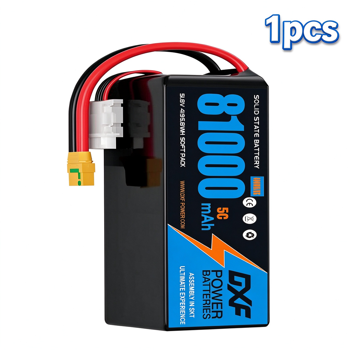 DXF 14S 51.8V 81000mAh 5C Soft Case LiPo Battery with 8AWG Wire for Toy Cars, Boats, UAVs & Drones (1-6 Pack)