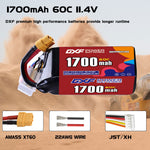 DXF LiPo Battery 3S HV 11.4V 1700mAh 60C with PH2.0 / JST / XT30 / SM / XT60 / EC5 / XT90 for FPV Drone Whoop Micro Racing
