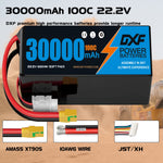DXF 6S 22.2V 30000mAh 100C Soft Case LiPo Battery with 8AWG Wire for Toy Cars, Boats, UAVs & Drones (1-6 Pack)