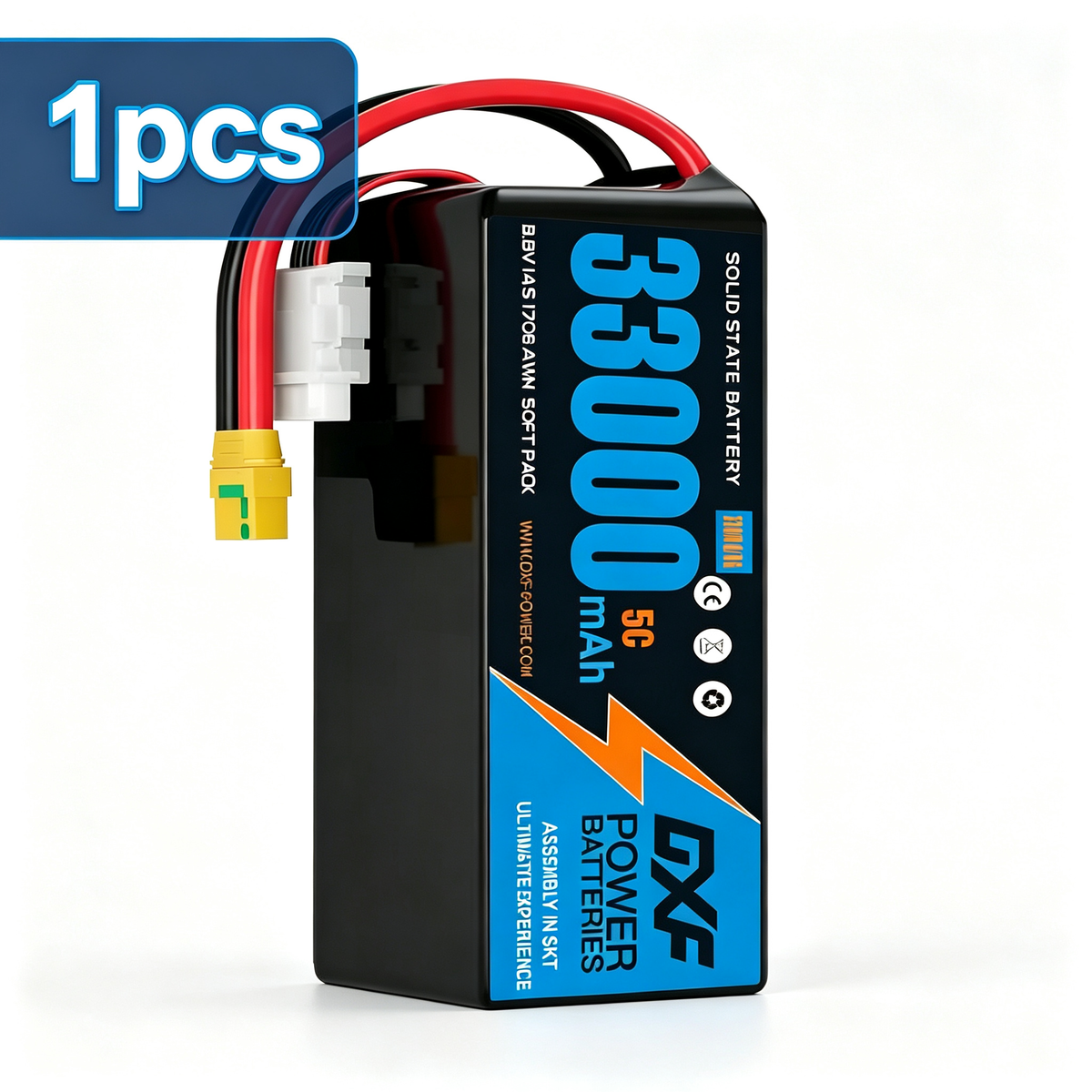 DXF SEMI-SOLID 14S 51.8V 33000mAh 5C Soft Case LiPo Battery with 8AWG Wire for Toy Cars, Boats, UAVs & Drones (1-6 Pack)